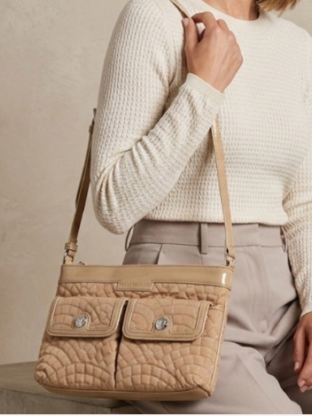Quilted Vera Bradley Crossbody Shoulder Bag in Beige